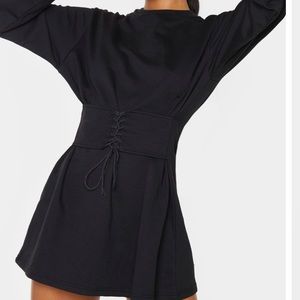 Prettylittlething New lace up black sweater dress